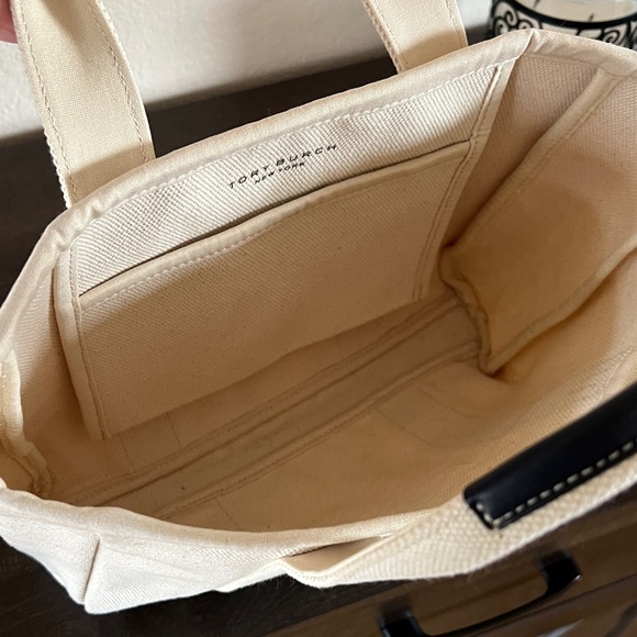 Tory Burch Cream Canvas Tote with Navy Accents - Picture 3 of 6